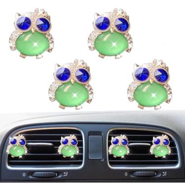 Imagem de 4 peças de clipes de acabamento de saída de ar do painel do carro de coruja brilhante, difusor de carro de strass de cristal, clipe de purificadores de ar de animais fofos para decoração de interiores