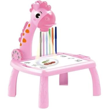 Imagem de Mesa Lousa Projetora Mágica Colorir Infantil Rosa Educativa com Luz Projetora, Canetinhas e Moldes Interativos
