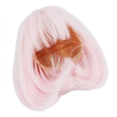 Imagem de Zerodis Peruca de Boneca Artesanato Coleção Artesanato Materiais Peruca de Cabelo para Boneca 1/3 Bjd Cor Rosa Fácil Corte Diy para Dramatização de Fibra Macia Comprimento do Ombro Curto (Rosa)