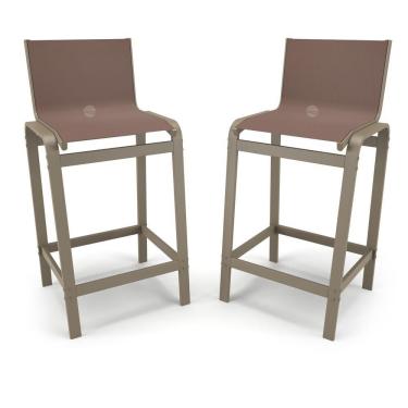 Imagem de Kit 2 Banquetas Altas Bancada Alumínio Fendi Tela Marrom