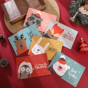 Imagem de Pacote com 6 cartões comemorativos de Feliz Natal com envelope design fofo tamanho pequeno padrão 2