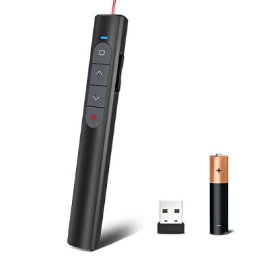 Imagem de Clicker de apresentação remoto sem fio, PowerPoint Clicker para computador com luz vermelha, clickers para apresentações em PowerPoint, avançador de slides com controle de volume para