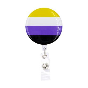 Imagem de ReelFun Carretel de crachá retrátil de bandeira não binária de 3,8 cm, com clipe jacaré, cordão de nylon de 61 cm, crachá de nome de funcionário de enfermeira