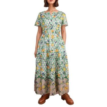 Imagem de Vestido maxi ACCPUR feminino de verão boho floral com decote em V verd