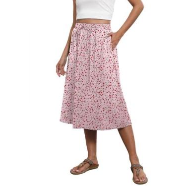 Imagem de Saia Midi Witsmile 2025 Bohemian A-Line, cintura elástica floral