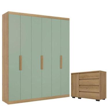 Imagem de Guarda Roupa Casal Milan 6 Portas Capuccino Menta E Cômoda Com Porta A