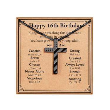 Imagem de ESPVO Presentes de aniversário de 9 a 16 anos, colar de cruz de aço inoxidável 316L, joias religiosas cristãs, presentes para filho, sobrinho, neto, adolescente, 45,7 cm + 5 cm, Aço inoxidável, Sem