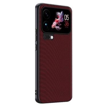 Imagem de HAOMRIYL Coldre para Xiaomi 17 Pro Max/17 Pro/17, capa de couro com textura de fibra de carbono, capa ultrafina de proteção contra quedas, vermelho, 17 Pro Max