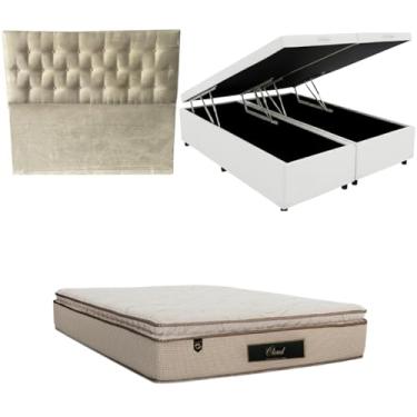 Imagem de Cama Box Baú Bipartida Blindada com Colchão Cloud Molas Ensacadas C/Pillowtop 32cm + Cabeceira Botonê (CORINO BRANCO, King)