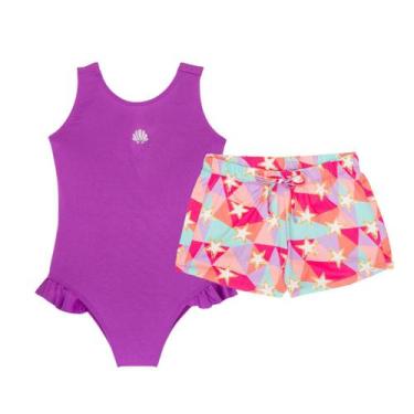Imagem de Maiô Infantil Menina + Shorts Estampado Proteção Solar Uv - Fofotinhos
