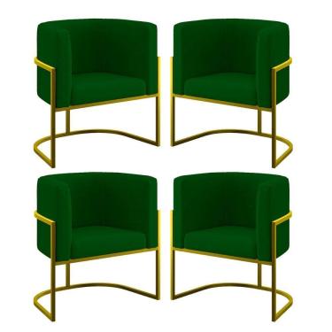 Imagem de Kit 04 Poltronas Lua Sala Decorativa Base De Ferro Gold Verde