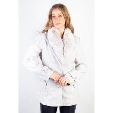 Imagem de Casaco feminino lã batida sintética com gola de pelo removível 84209-Feminino