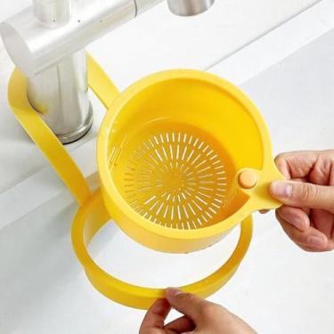 Imagem de Cesta de filtro de pia tipo push organizador de tigela de drenagem separável (amarelo)