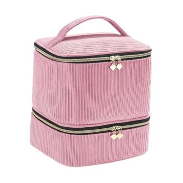 Imagem de Kokiya Estojo para guardar esmaltes, secador de unhas, com bolsos grandes, organizador de bolsa de mão com dupla camada para perfumes, e maquiagem, Rosa