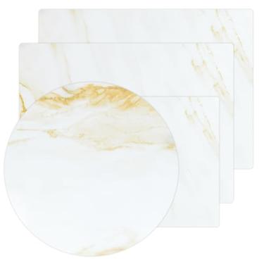 Imagem de Murrey Home Conjunto de tábuas de corte de vidro para balcão de cozinha, tábuas de corte de vidro temperado, seguro para lava-louças, bandeja de bancada de mármore dourada pequena, conjunto de 4