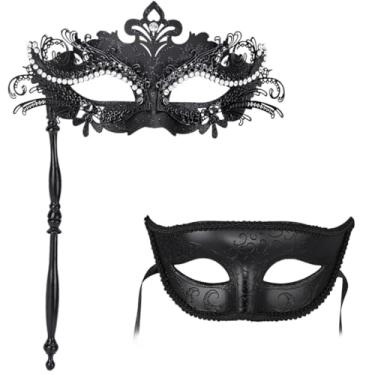 Imagem de Máscaras de baile de máscaras para carnaval, conjunto de máscaras para casais, máscara veneziana feminina e masculina, festa à fantasia, cosplay, dia das bruxas