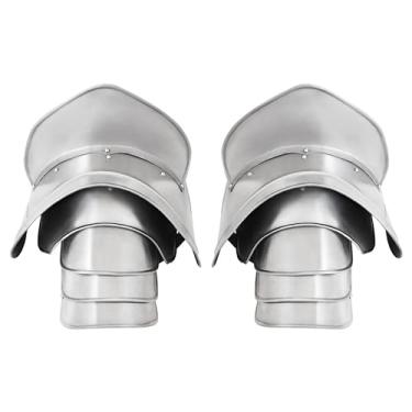 Imagem de Ombreiras de aço medieval do século 15 com disjuntores de lâmina – Armadura de ombro calibre 18 para LARP, cosplay, reconstituição, Preto, Fit to all