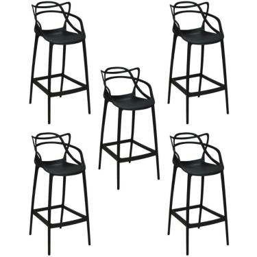 Imagem de Kit 5 Banqueta Alta Allegra Com Encosto Design Cozinha/bancada - Preto
