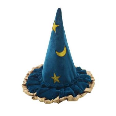 Imagem de Chapéu de bruxa azul com estrelas e lua para Halloween, cosplay - yiwe