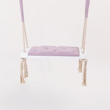 Imagem de Mingtex Balanço de árvore de madeira roxa – cadeira de rede de madeira branca para interior e exterior, corda de algodão macramê ajustável