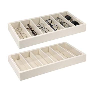 Imagem de 2 bandejas de óculos de sol de veludo, bandeja organizadora de armazenamento de 6 óculos de sol de grade, estojo de exibição empilhável para óculos, anéis, colares, pulseira, relógio, bandejas de