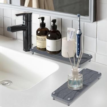 Imagem de 2 peças de tapete de secagem de pedra, bandeja de pedra absorvente de água com pés de aço inoxidável, bandeja de pia de pedras de diatomita de secagem rápida, suporte de saboneteira, organizador