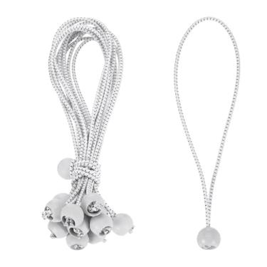 Imagem de PATIKIL Cordão elástico de 25,4 cm, 50 peças de cordas elásticas com esferas, lona de dossel para acampamento ao ar livre, poste de barraca de abrigo, branco, preto