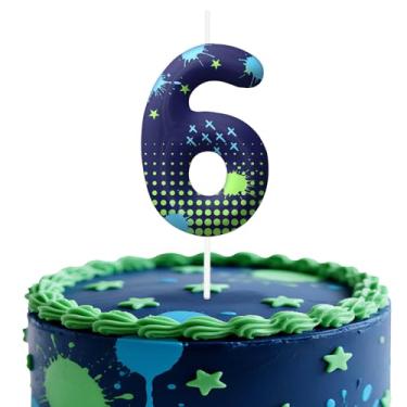Imagem de Velas de aniversário número 6 de videogame, topo de bolo com tema de jogo para meninos e meninas, decorações de bolo para aniversários, suprimentos de festa com tema de jogos, velas para decorações de