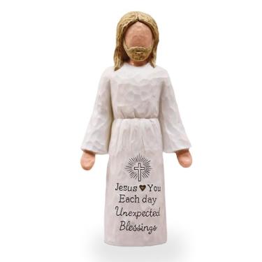Imagem de Sayouart Presentes de Jesus para cristãos, presentes para mulheres católicas, presentes de batismo para meninas, figura Jesus ama você, estatueta esculpida pintada à mão