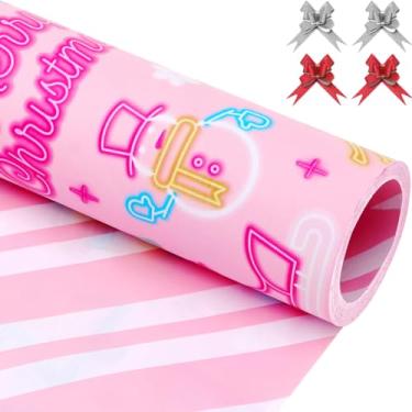 Imagem de EWES Engraçado Papel de Embrulho de Natal Conjunto de Rolos Rosa Bonito Reversível Árvore de Papai Noel Folhas de Embrulho Grosso para Presente Exclusivo, Chique, Pesado, Colorido, Divertido, Total