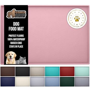 Imagem de Gorilla Grip 100% à prova d'água com borda elevada, tapete de alimentação para animais de estimação de silicone sem BPA, tapetes de comida para cães e gatos contêm derramamentos, 18.5x11.5 Pink