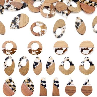Imagem de Spritewelry 16 peças de pingentes de resina de madeira natural, brincos boêmios de madeira, pingentes, geométricos, gota, pingentes redondos de madeira para fabricação de joias