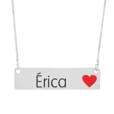 Imagem de Colar Semijoia Nome Personalizado Coração Resinado Érica Banhado em Prata 1000-999001804