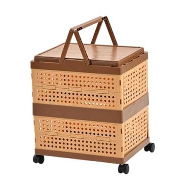 Imagem de SiaBiced Caixa organizadora dobrável com rodas, multifuncional e que economiza espaço, com tampa. Cesta de compras com rodinhas, Double Layer 48cm H