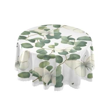 Imagem de SEHANY Toalha de mesa redonda com folhas verdes pastorais, 152 cm, tecido lavável sem rugas, toalha de mesa redonda com renda decorativa para restaurante, casamento, acampamento, festa Fiesta Cinco de
