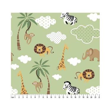 Imagem de Tecido Tricoline Safári Fundo Verde para Artesanato - Tecidos Caldeira