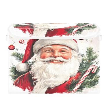 Imagem de CEBUGI Caixotes de armazenamento com tampas, caixa de armazenamento de tecido dobrável, caixas organizadoras de cubo de Papai Noel para prateleiras de quarto de armário de casa 40 x 30 x 30 cm