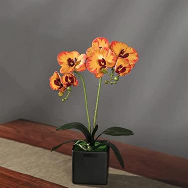 Imagem de Flor artificial com vaso de orquídea, flor artificial, orquídea artificial com vaso, bonsai falso Phalaenopsis para sala de estar (H)
