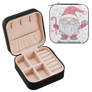 Imagem de Wassud Linda caixa de joias de viagem de gnomo de Natal para mulheres, meninas, senhoras, noiva, mini organizador de joias de couro PU, caixa quadrada de armazenamento de joias para brincos, anéis