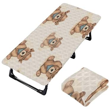 Imagem de Burbuja Lençol de berço de urso com chapéu para crianças, lençol de cochilo acolchoado portátil com faixa elástica para meninas e meninos, lavável na máquina, 63,5 x 127 cm