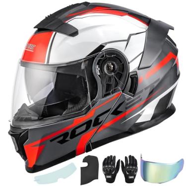 Imagem de Oumurs Capacetes Modulares Para Motocicleta, Capacete Integral Dobrável Para Motocicleta De Rua, Unissex, Adulto, Vermelho Foguete - Xxl