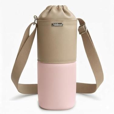 Imagem de Bolsa Térmica (BEGE COM ROSA) RAMIERE para Garrafa de 750 ML em Couro Sintético - Coleção Cores VERÃO 2026