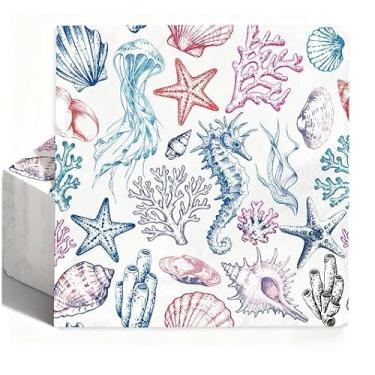 Imagem de AnyDesign Guardanapos de papel costeiros guardanapos de almoço praia mar animal descartável sobremesa jantar toalhas de mão para verão férias casamento aniversário decoração de mesa suprimentos de