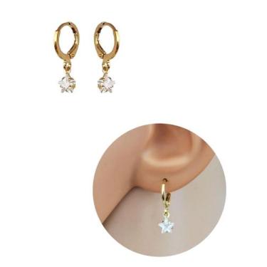 Imagem de Brinco Infantil Argolinha estrela Zirconia Folheado Ouro 18k Antialérg