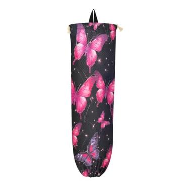 Imagem de Porta-sacolas de compras de borboletas vermelhas e rosa no espaço, dispensador de sacolas plásticas para sacolas de supermercado, organizador de sacolas plásticas de cozinha, 1 pacote