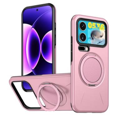 Imagem de LTLMYDAM Capa magnética para Xiaomi 17 Pro Max/17 Pro/17, anel rotativo, ultrafina, proteção de borda elevada à prova de choque, rosa, 17