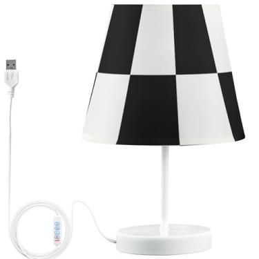 Imagem de TSENQUE Candeeiro de mesa lateral USB xadrez preto branco bonito LED brilhante lâmpadas de cabeceira para mesinhas de cabeceira regulável decoração de casa lâmpada de quarto estética