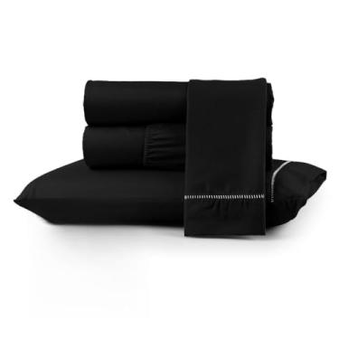 Imagem de Conjuntos de Roupas de Cama 400 fios Casal Queen Box com elástico Extra macio suave Berço Solteiro e King(PRETO,QUEEN)