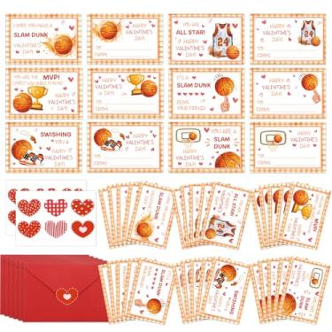 Imagem de TAKEALOOKO Cartões de basquete dos namorados para crianças - 36 peças de basquete cartão de troca de classe dia dos namorados com envelopes e adesivos de coração, presentes para meninos meninas escola