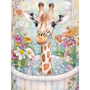 Imagem de Wergund Girafa de arte de diamante DIY 5D, kits de arte de diamante para adultos, flor animal, pintura de diamante, broca completa, cristal, strass, bordado, ponto cruz, arte, arte, arte, lona